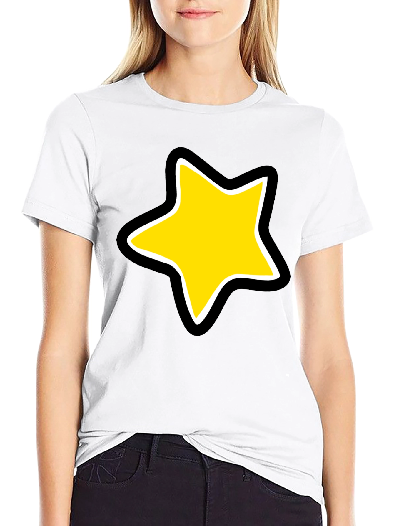 Star Graphic Black Tee - Bold Cartoon Style