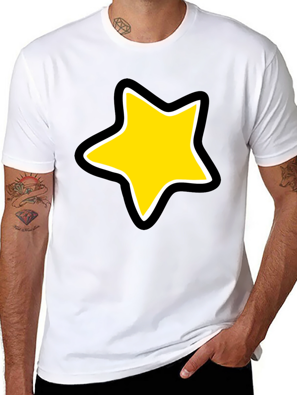 Star Graphic Black Tee - Bold Cartoon Style