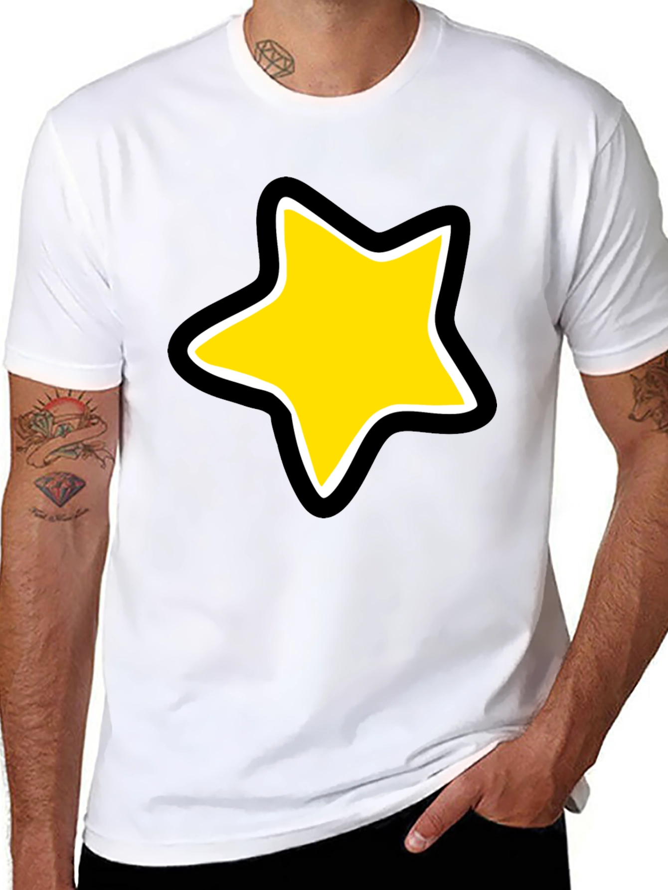 Star Graphic Black Tee - Bold Cartoon Style