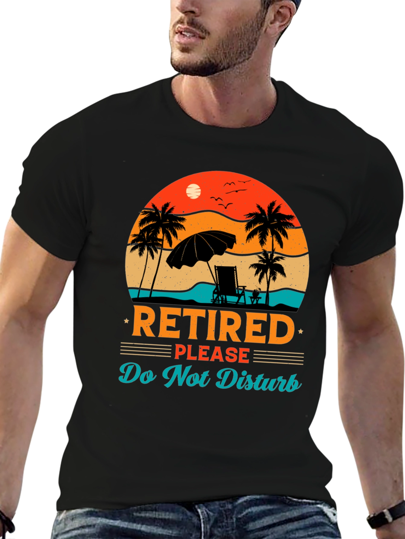 Retired Beach Scene Graphic T-Shirt