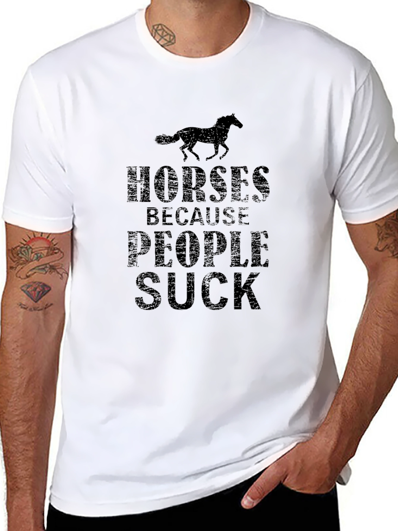 Horses Because People Suck Black T-Shirt