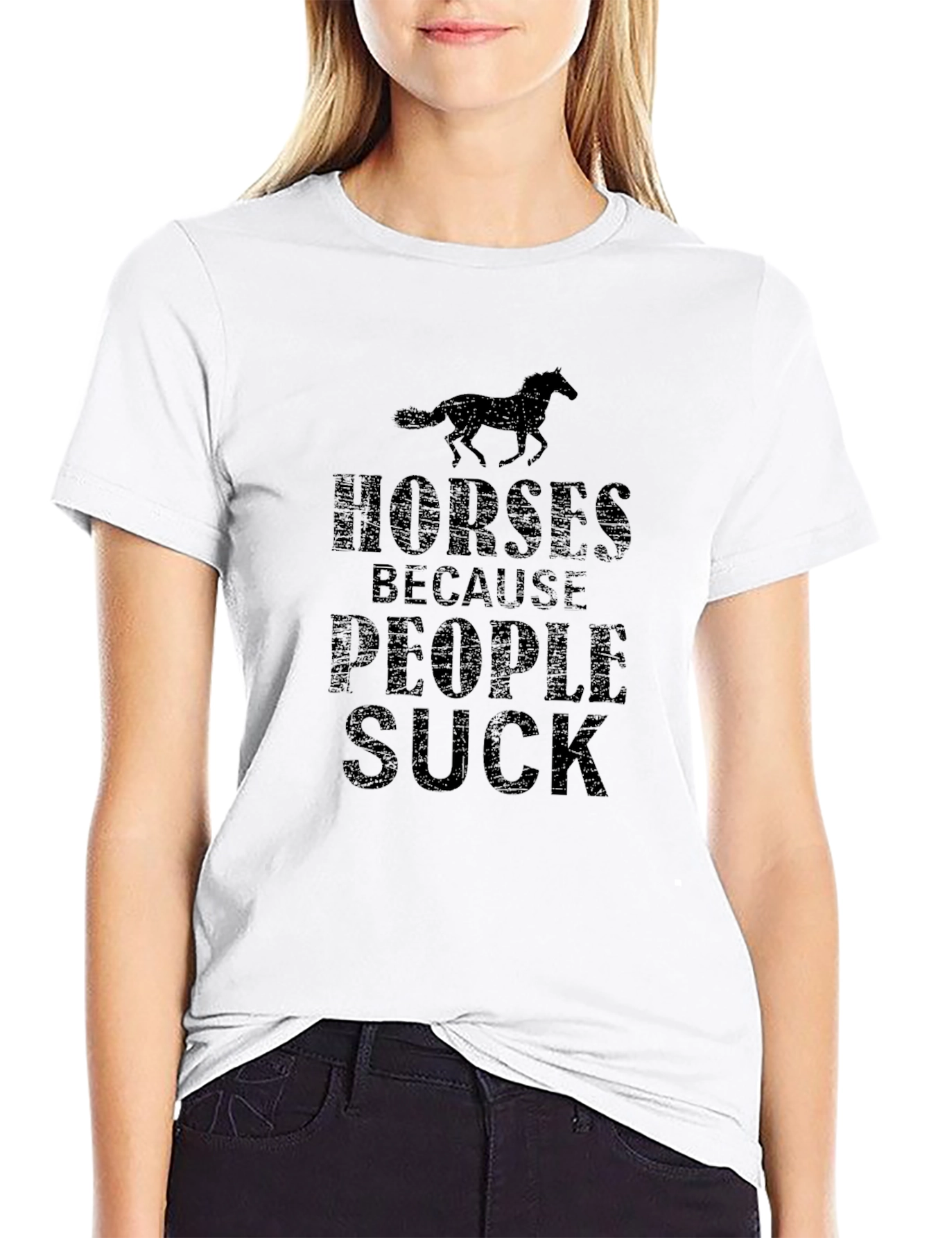 Horses Because People Suck Black T-Shirt