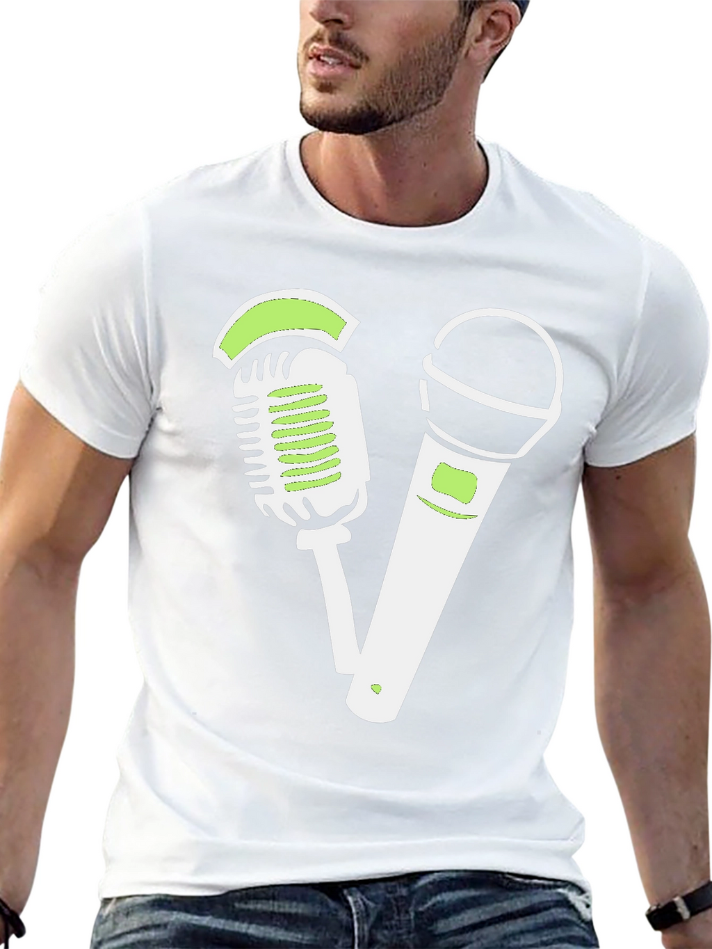 Retro Mic Graphic Tee - Black Cotton Shirt