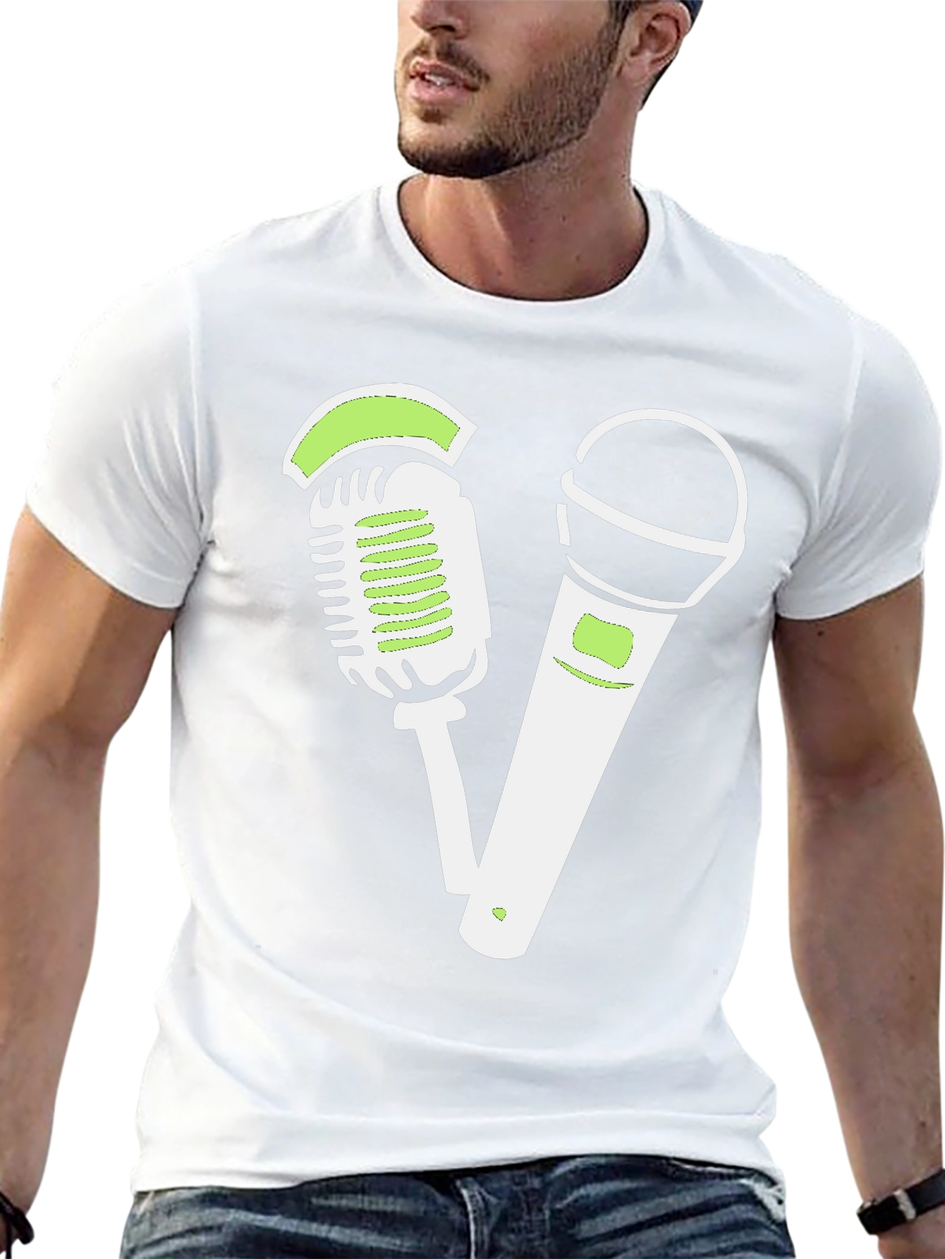 Retro Mic Graphic Tee - Black Cotton Shirt