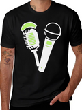 Retro Mic Graphic Tee - Black Cotton Shirt