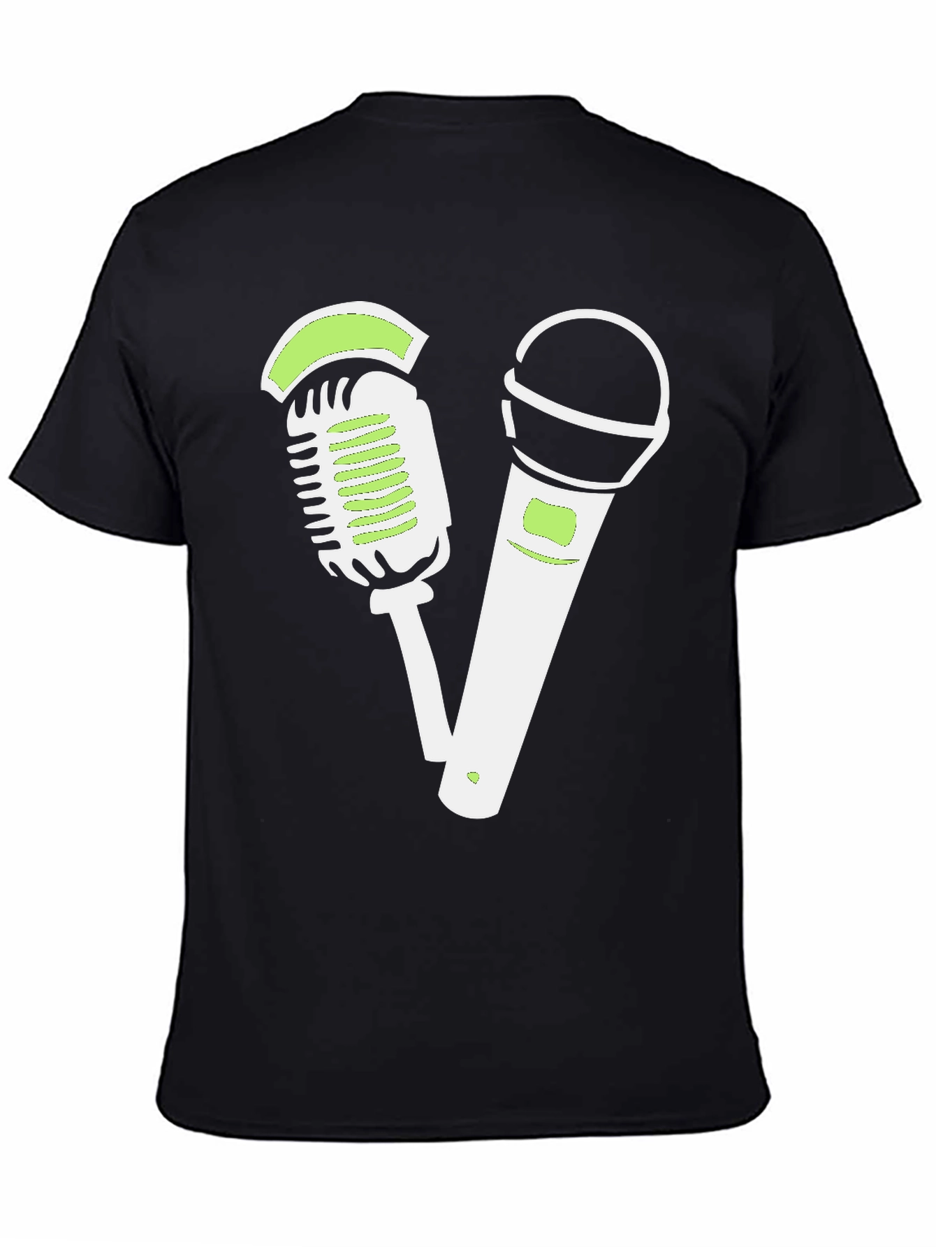 Retro Mic Graphic Tee - Black Cotton Shirt