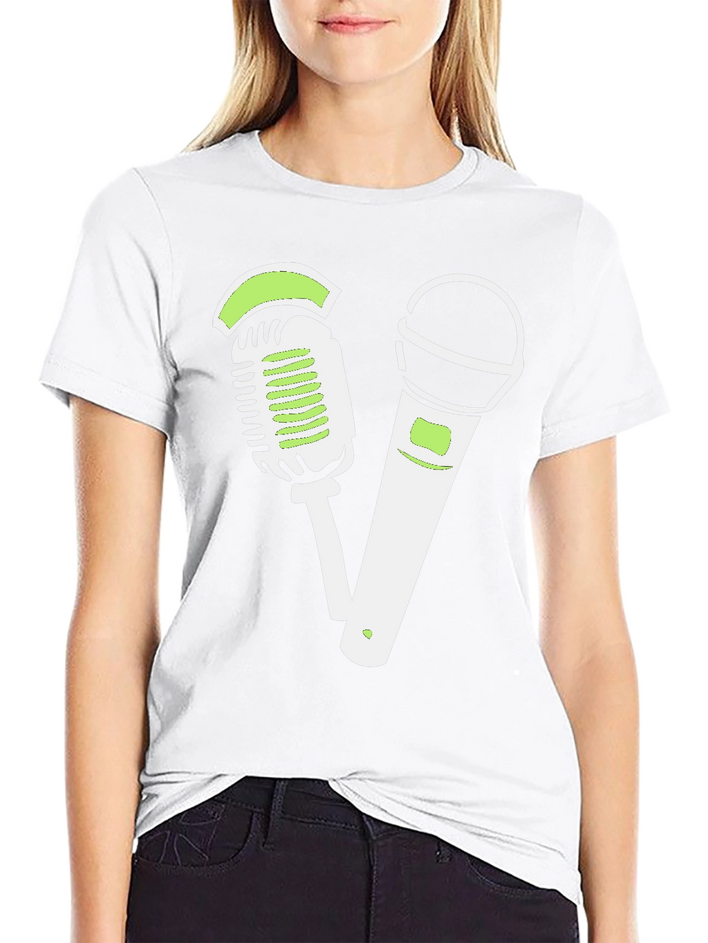 Retro Mic Graphic Tee - Black Cotton Shirt