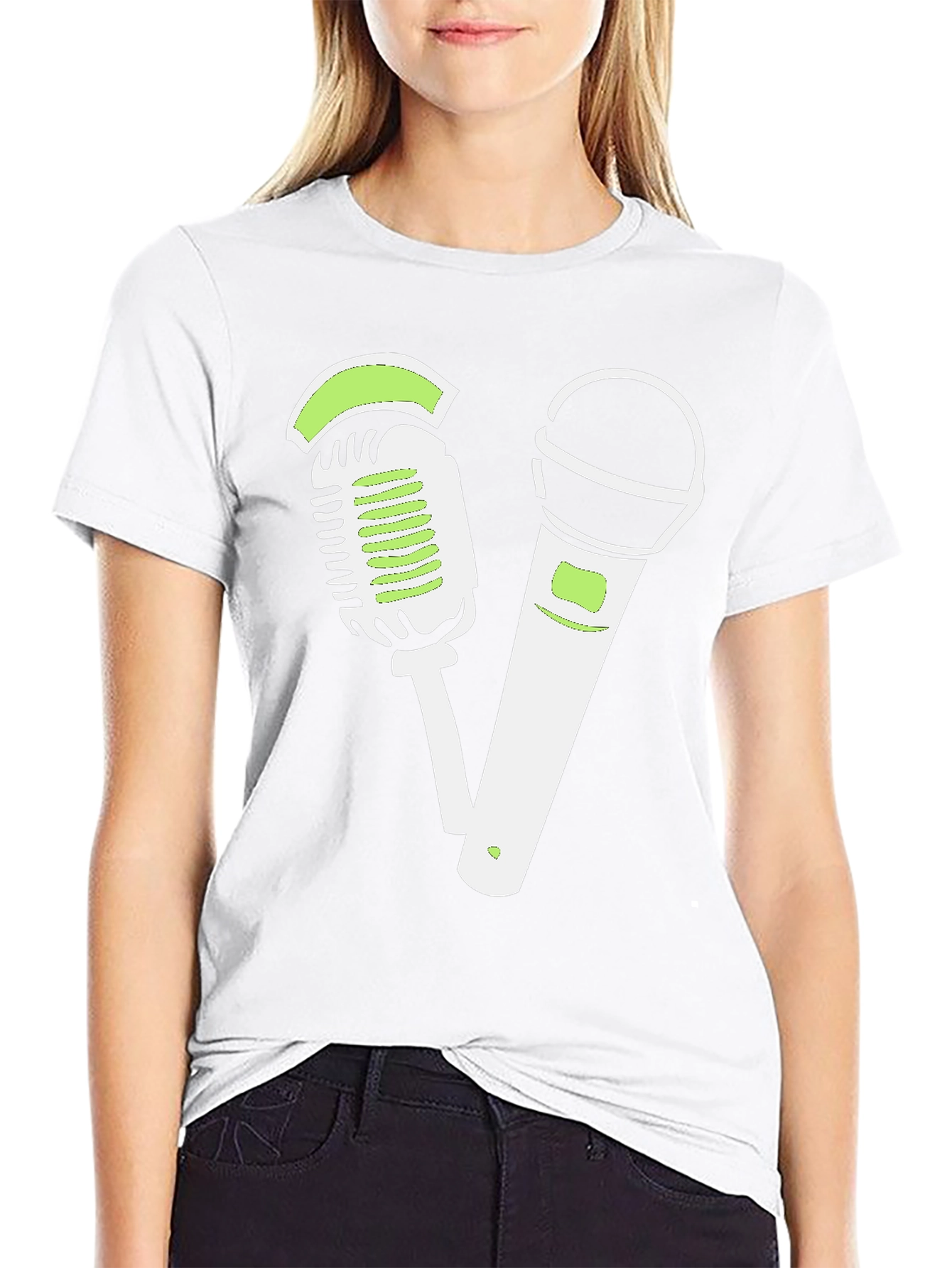 Retro Mic Graphic Tee - Black Cotton Shirt