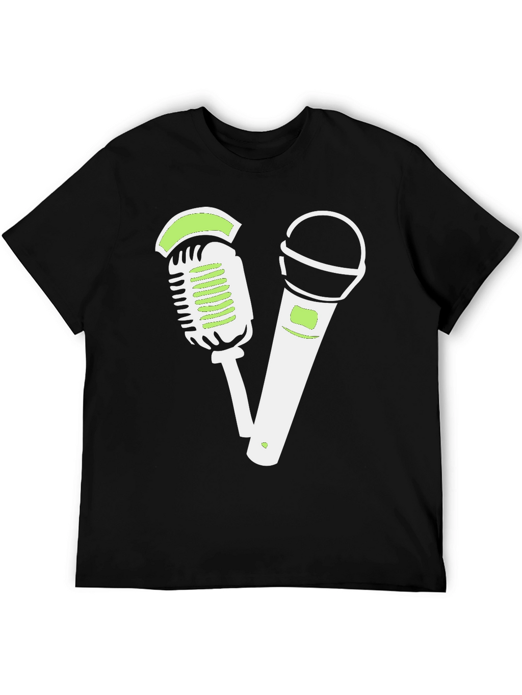 Retro Mic Graphic Tee - Black Cotton Shirt
