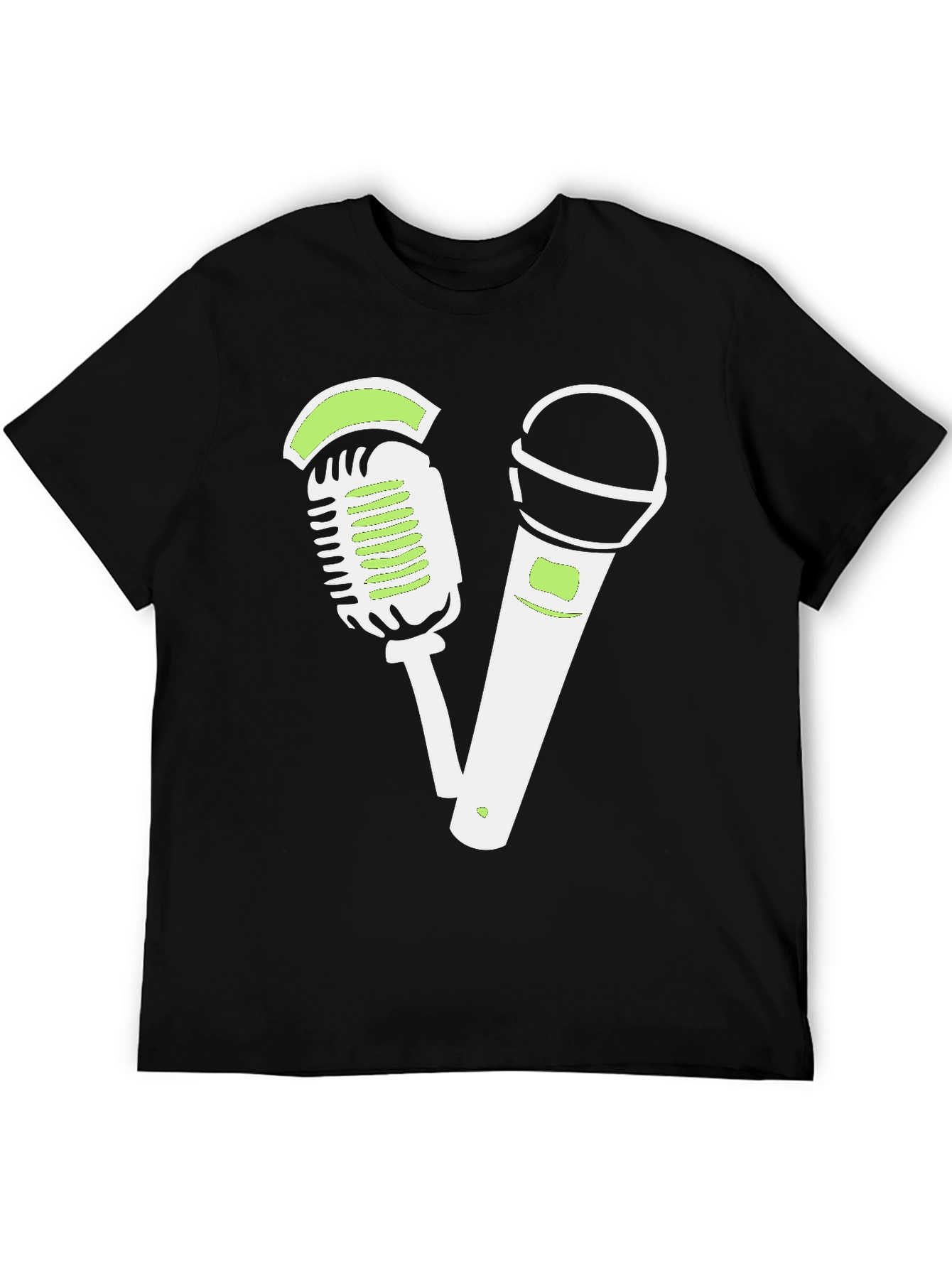 Retro Mic Graphic Tee - Black Cotton Shirt