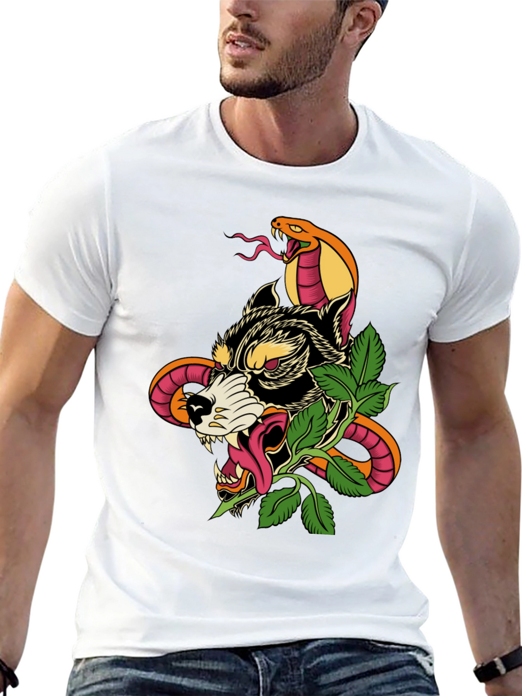 Wolf & Snake Graphic Tee - Mens Black T-Shirt