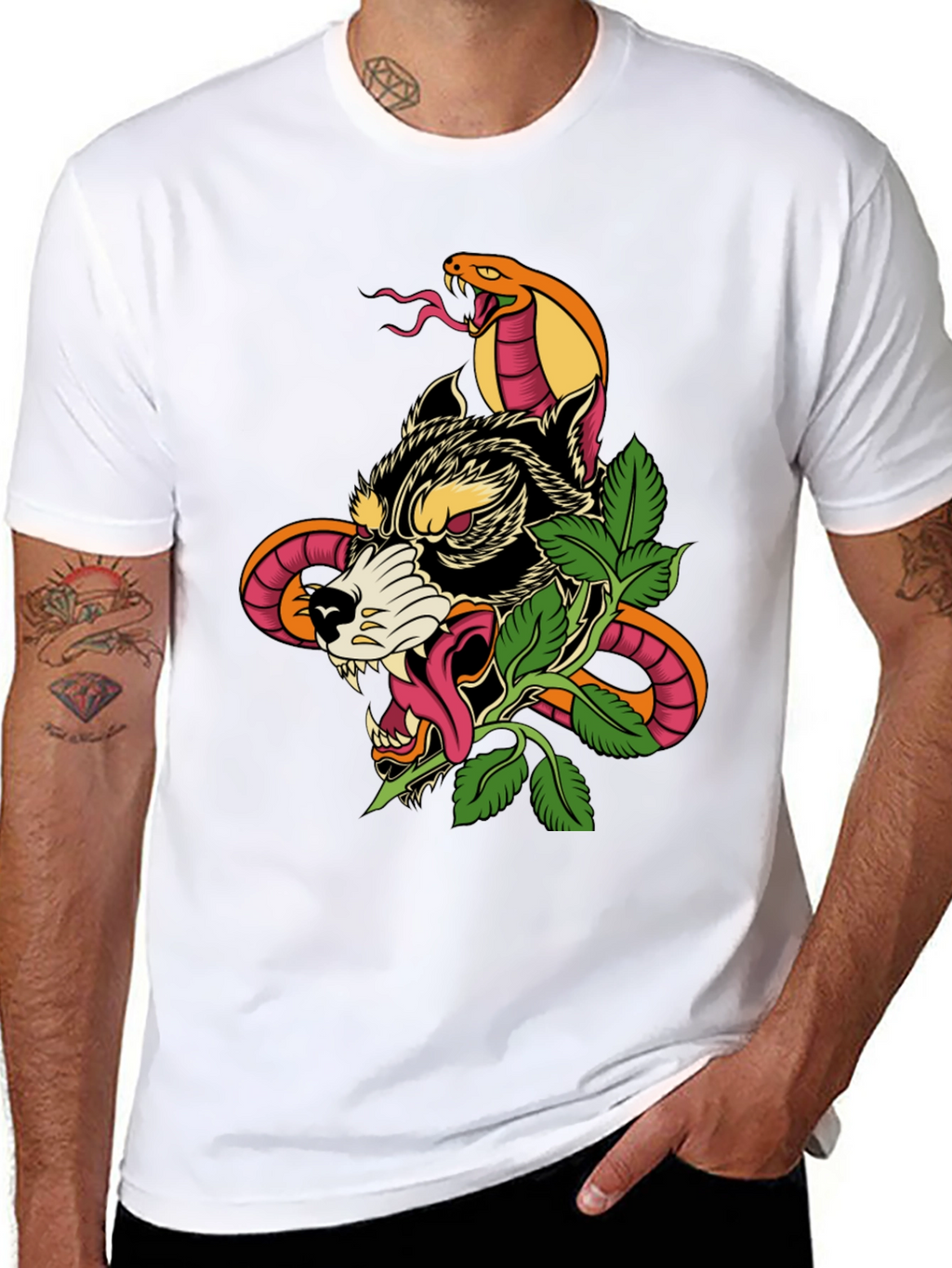 Wolf & Snake Graphic Tee - Mens Black T-Shirt