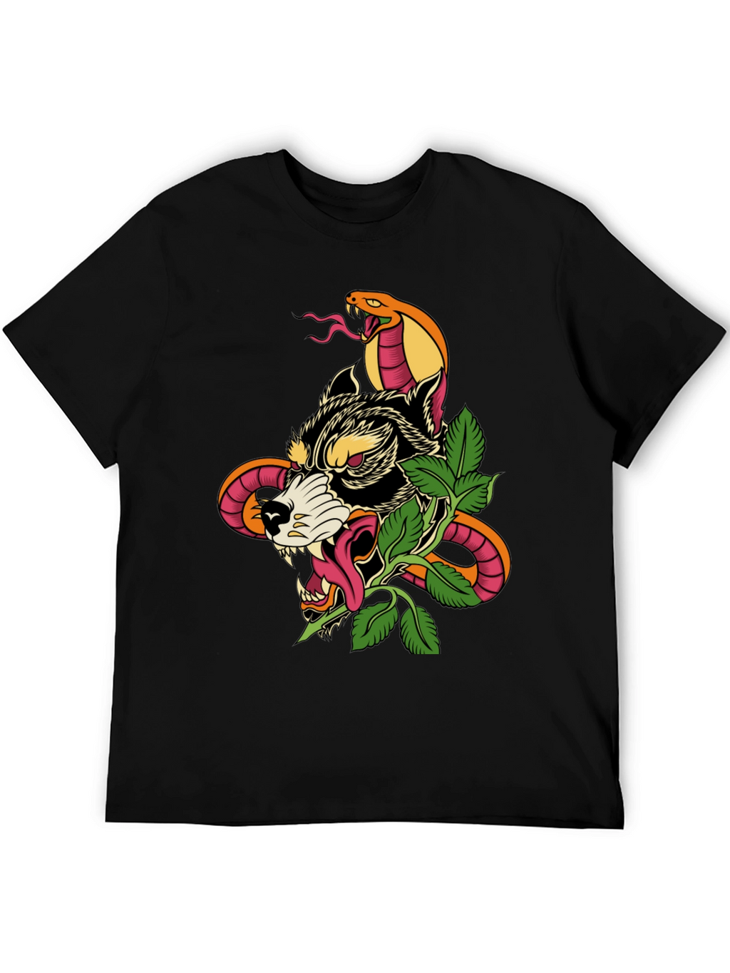 Wolf & Snake Graphic Tee - Mens Black T-Shirt
