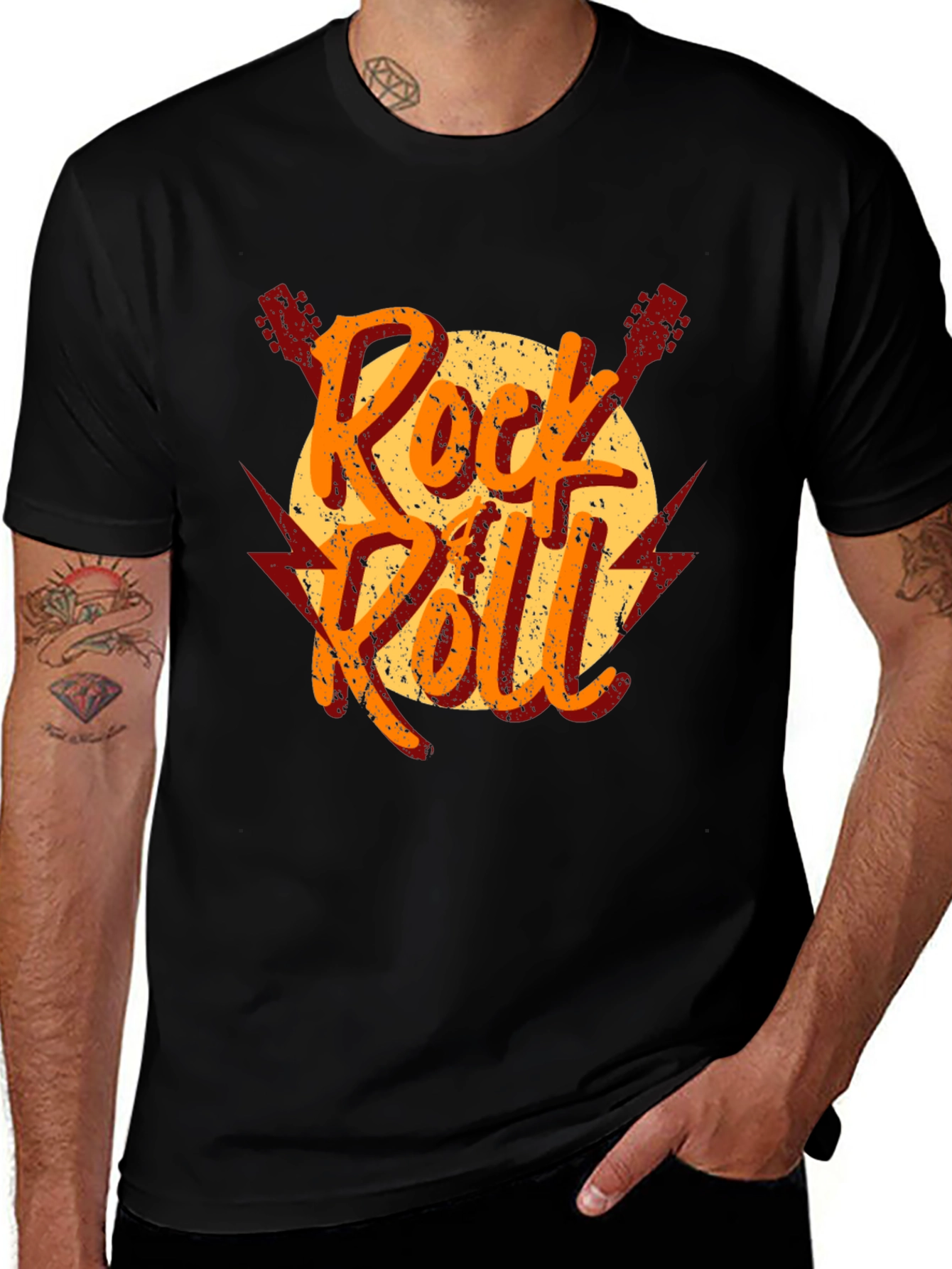Rock and Roll Graphic Tee - Vintage Style Black T-Shirt