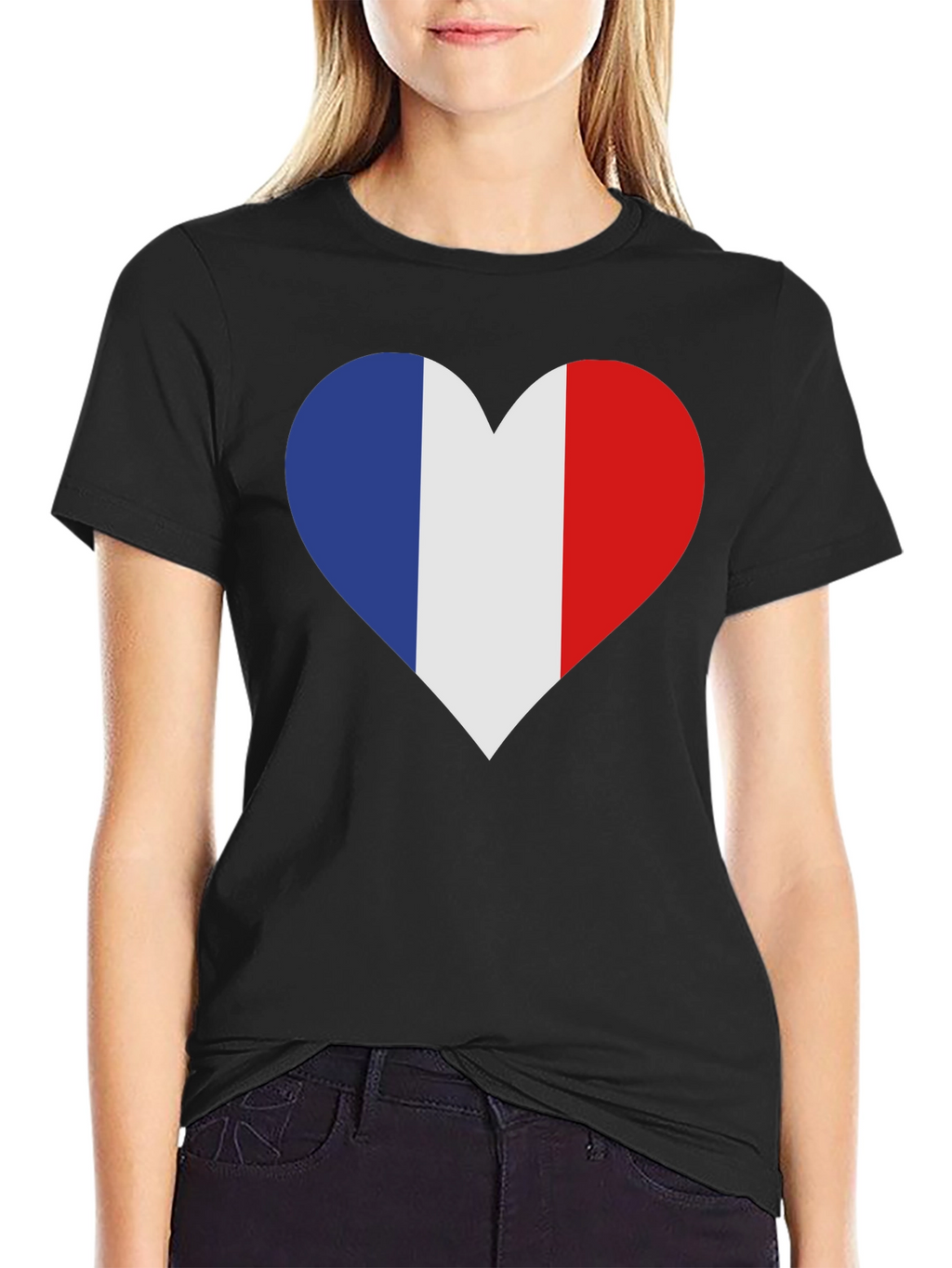 France Flag Heart T-Shirt - Black Cotton Tee