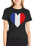 France Flag Heart T-Shirt - Black Cotton Tee