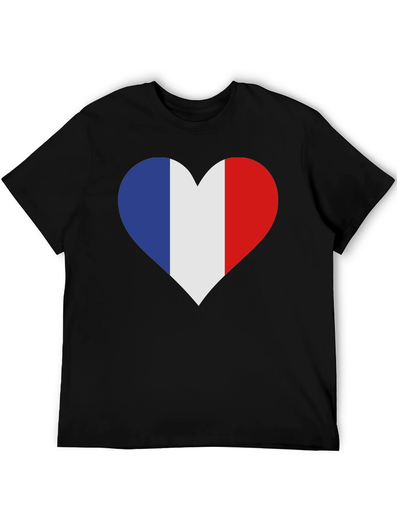 France Flag Heart T-Shirt - Black Cotton Tee