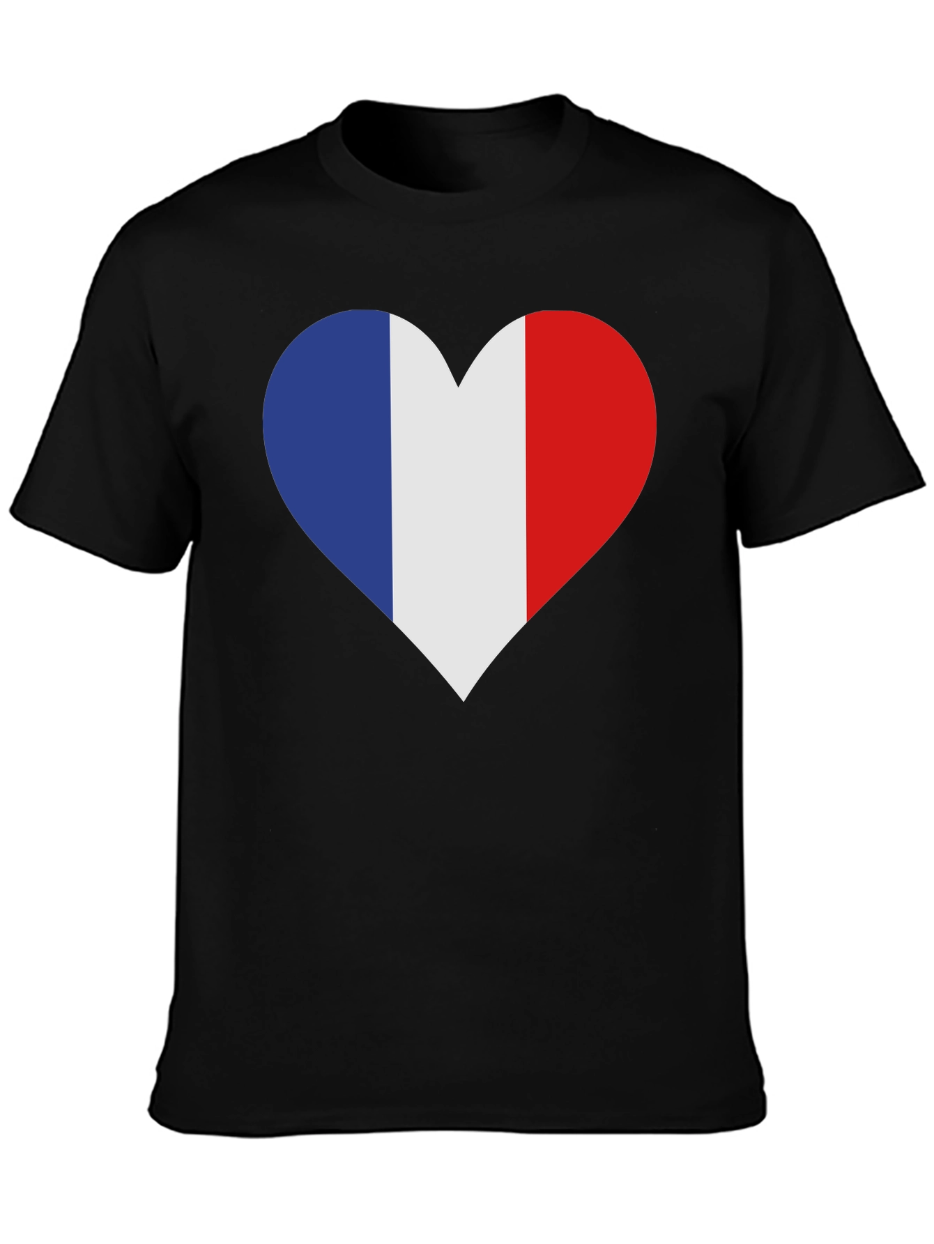 France Flag Heart T-Shirt - Black Cotton Tee