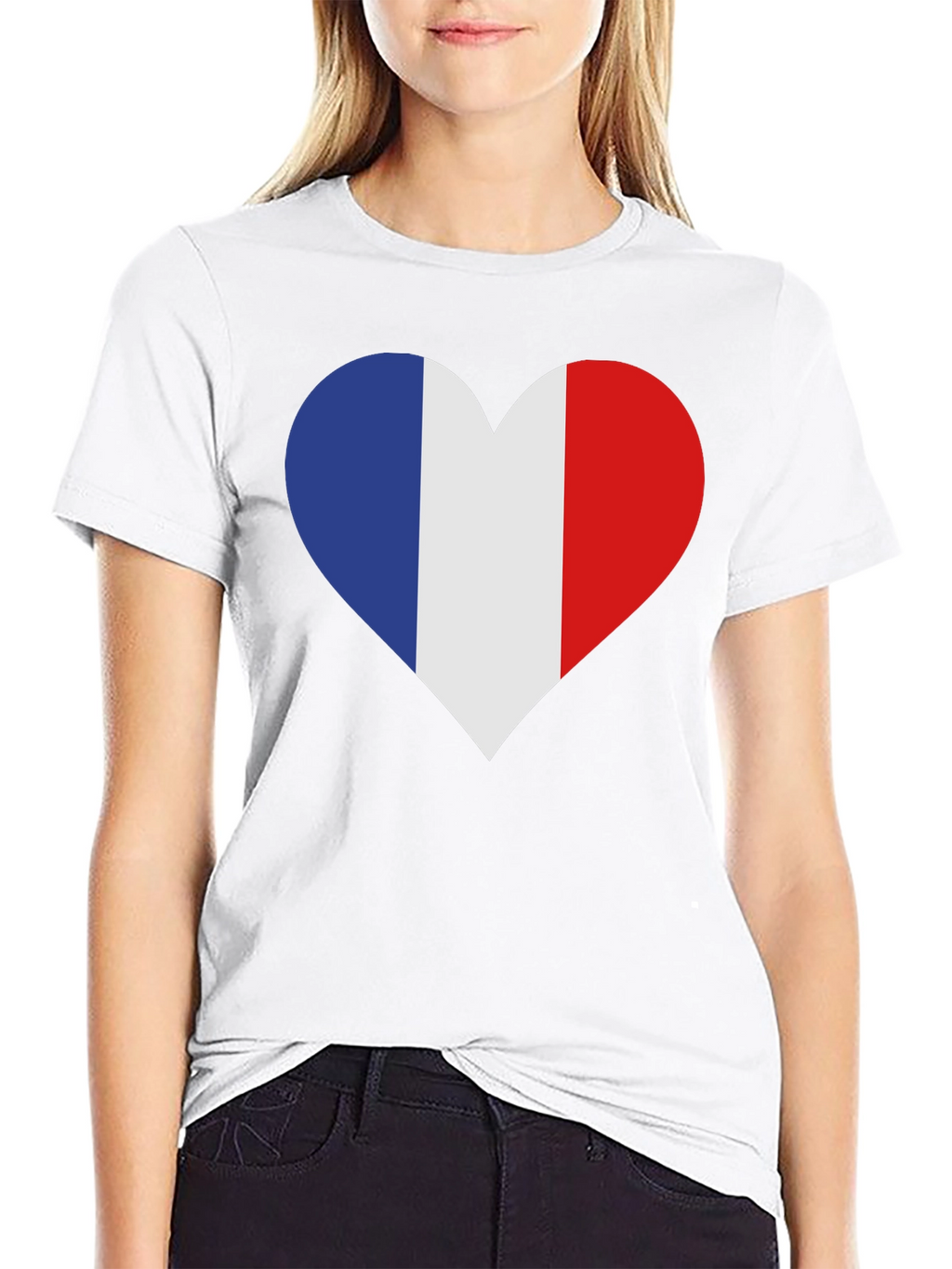 France Flag Heart T-Shirt - Black Cotton Tee