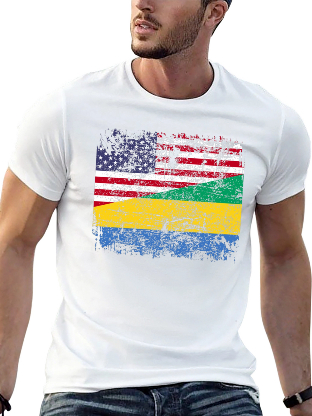 USA Gabon Flag Distressed T-Shirt