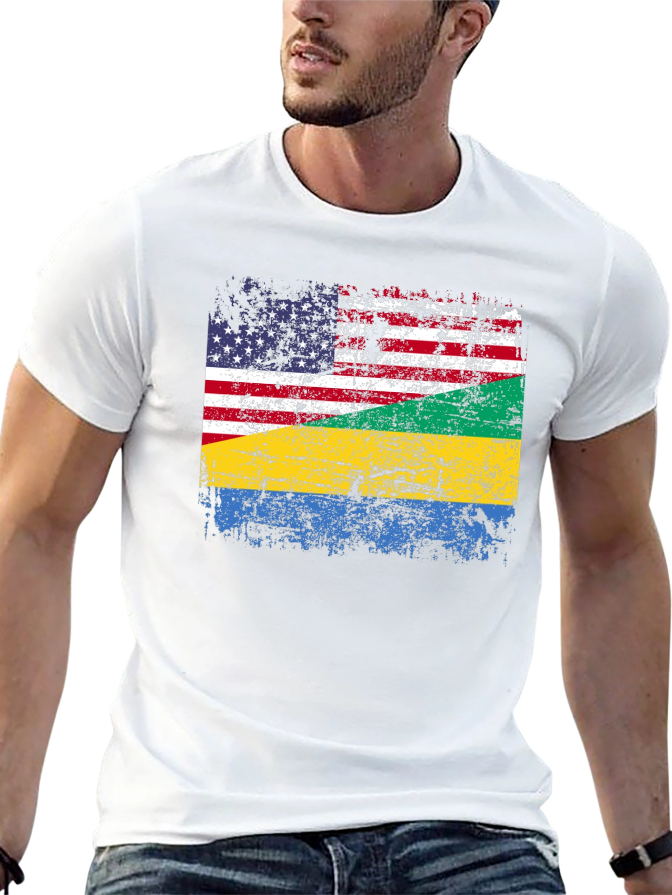USA Gabon Flag Distressed T-Shirt