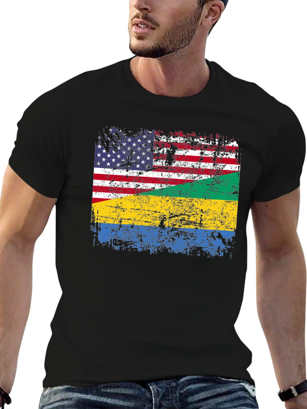 USA Gabon Flag Distressed T-Shirt