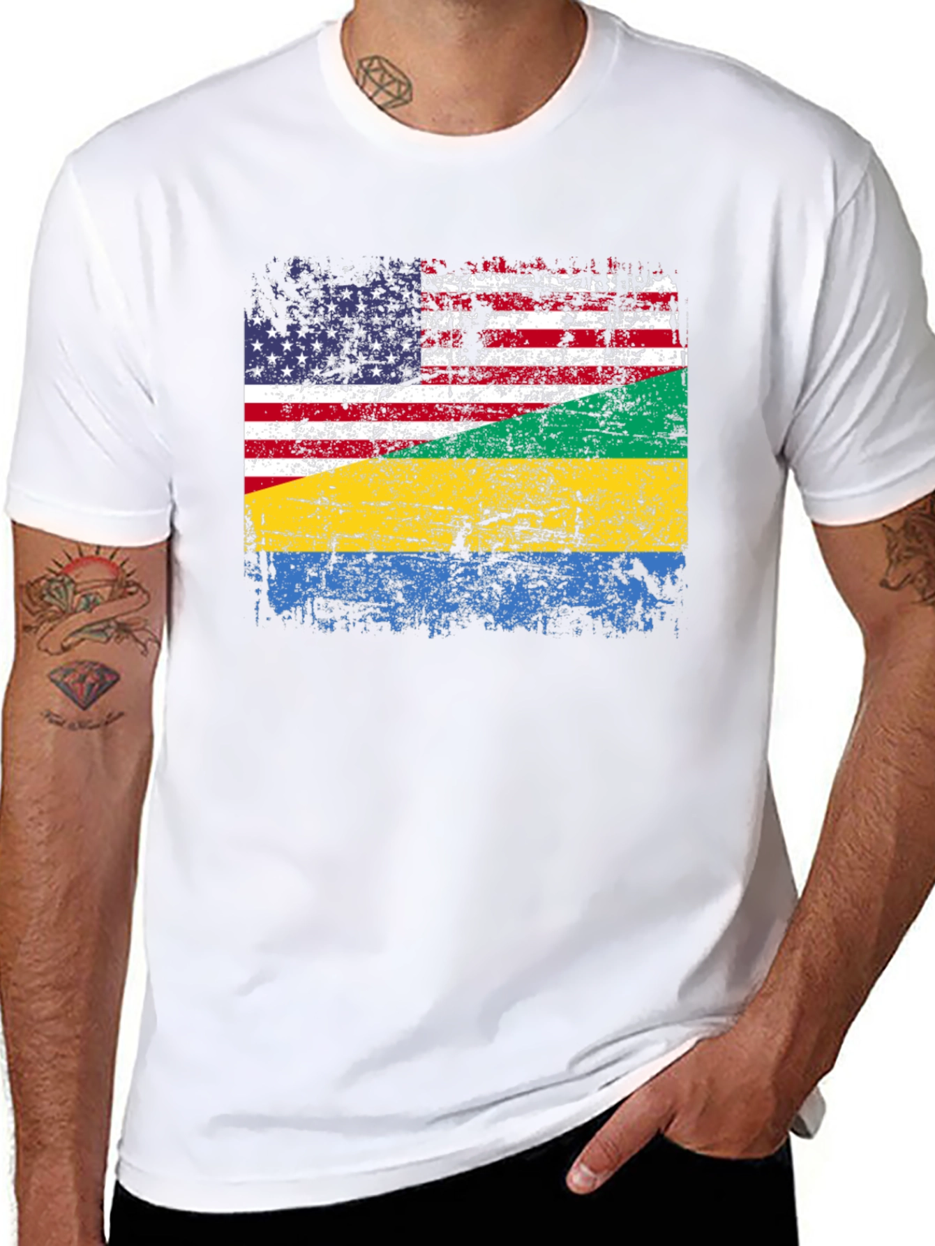 USA Gabon Flag Distressed T-Shirt