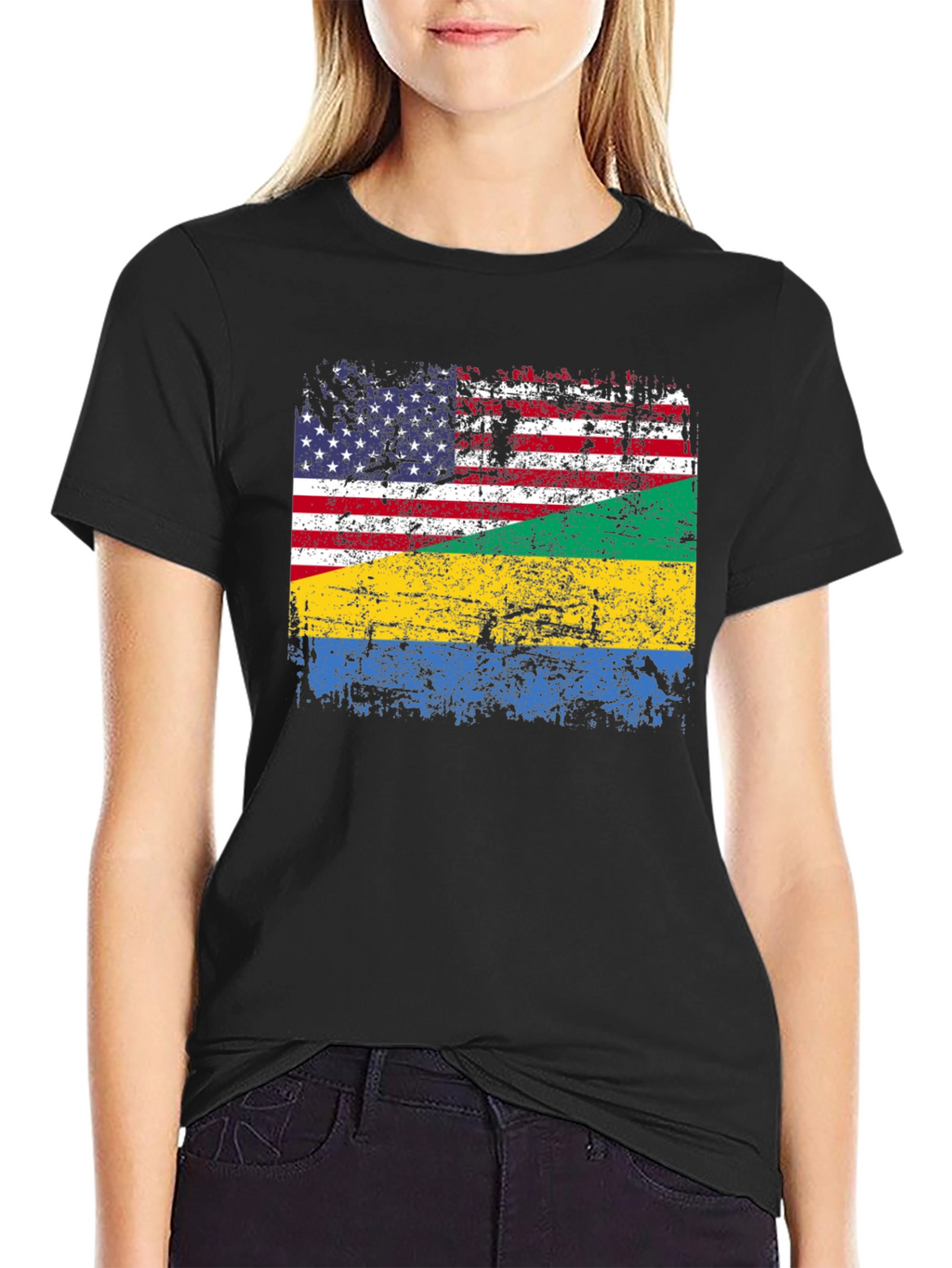 USA Gabon Flag Distressed T-Shirt
