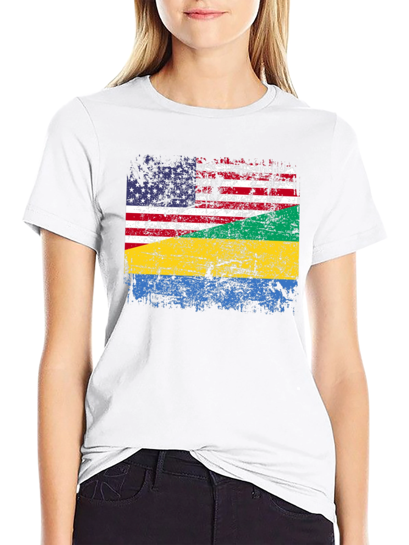 USA Gabon Flag Distressed T-Shirt
