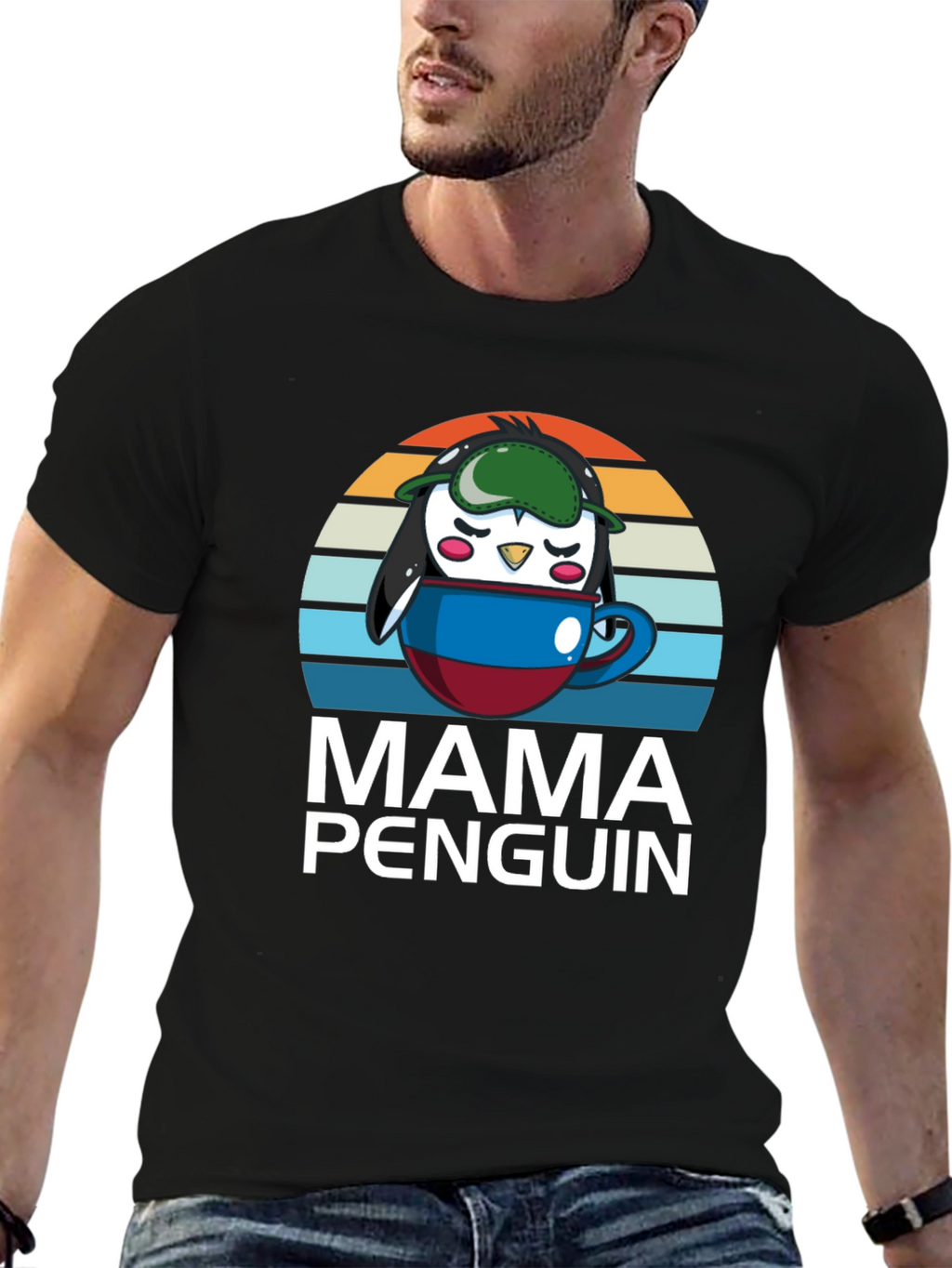 Mama Penguin Coffee Cup T-Shirt