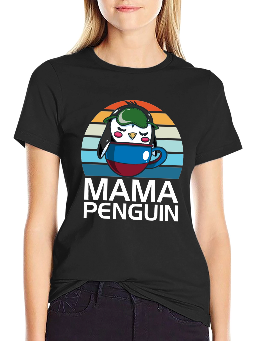 Mama Penguin Coffee Cup T-Shirt