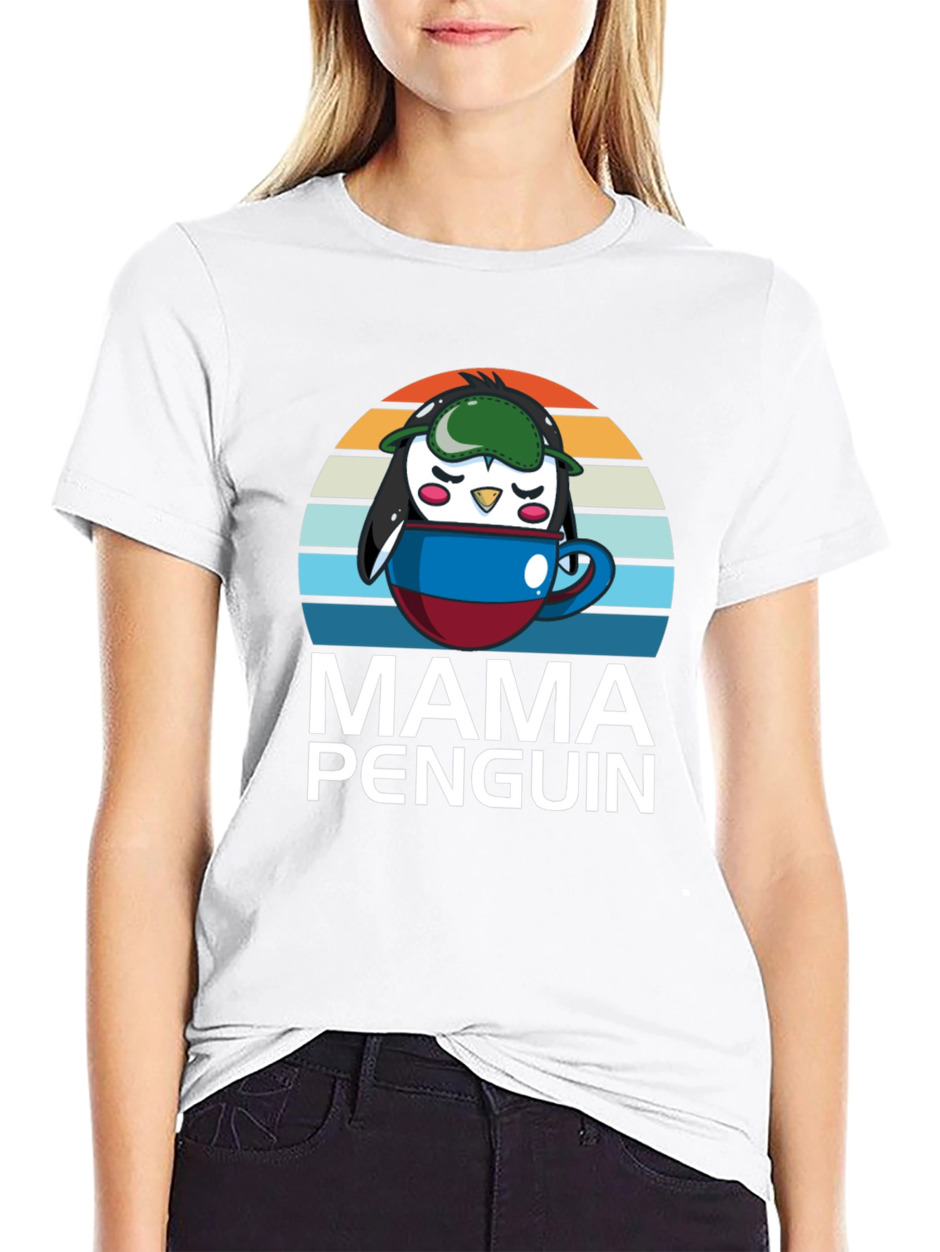 Mama Penguin Coffee Cup T-Shirt