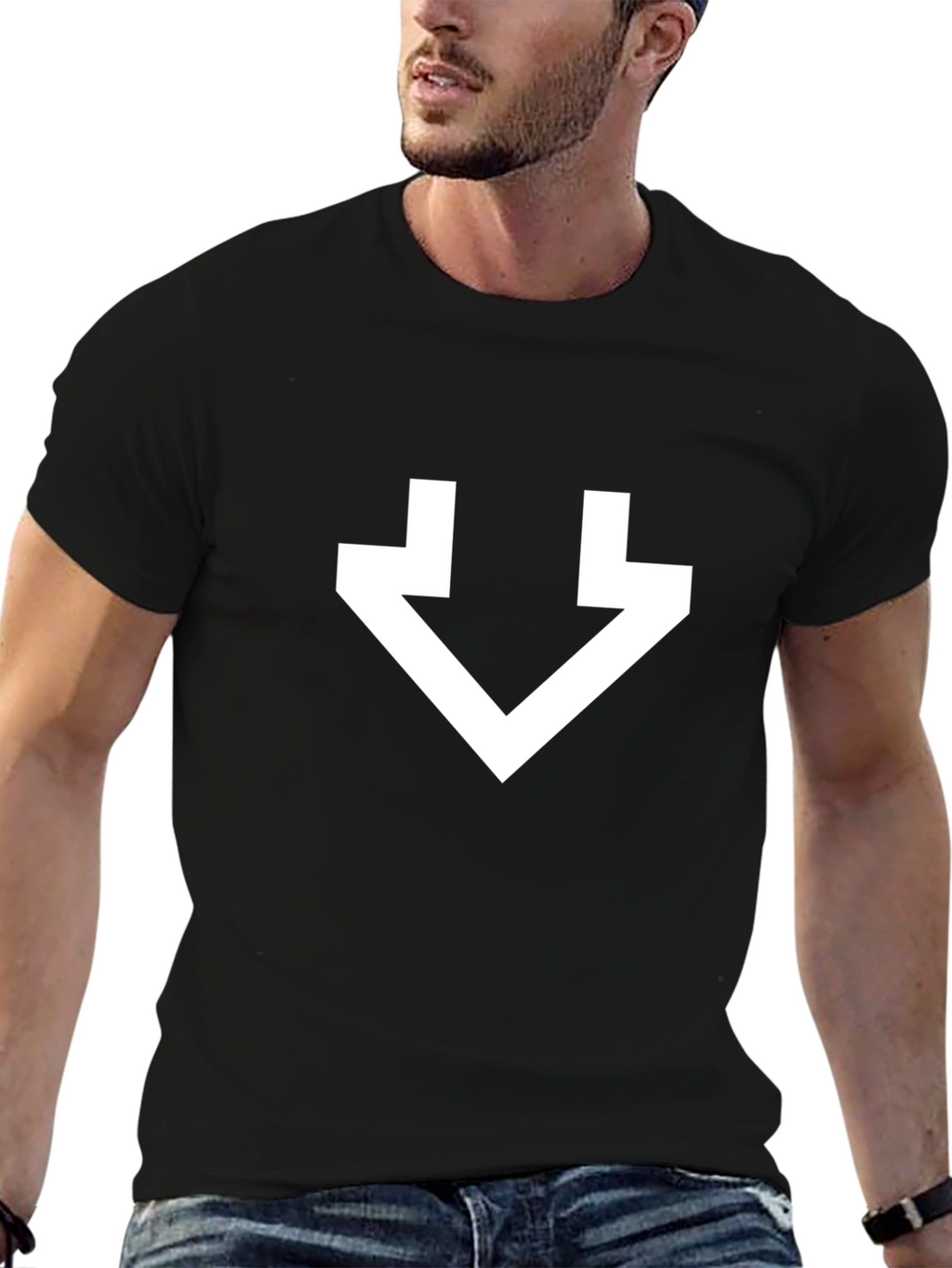 Minimalist White Arrow Graphic Black T-Shirt