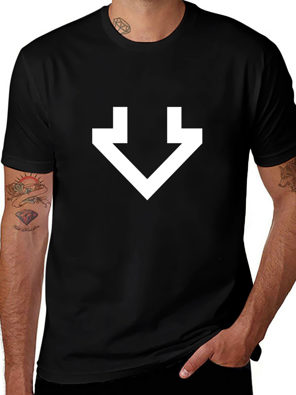 Minimalist White Arrow Graphic Black T-Shirt