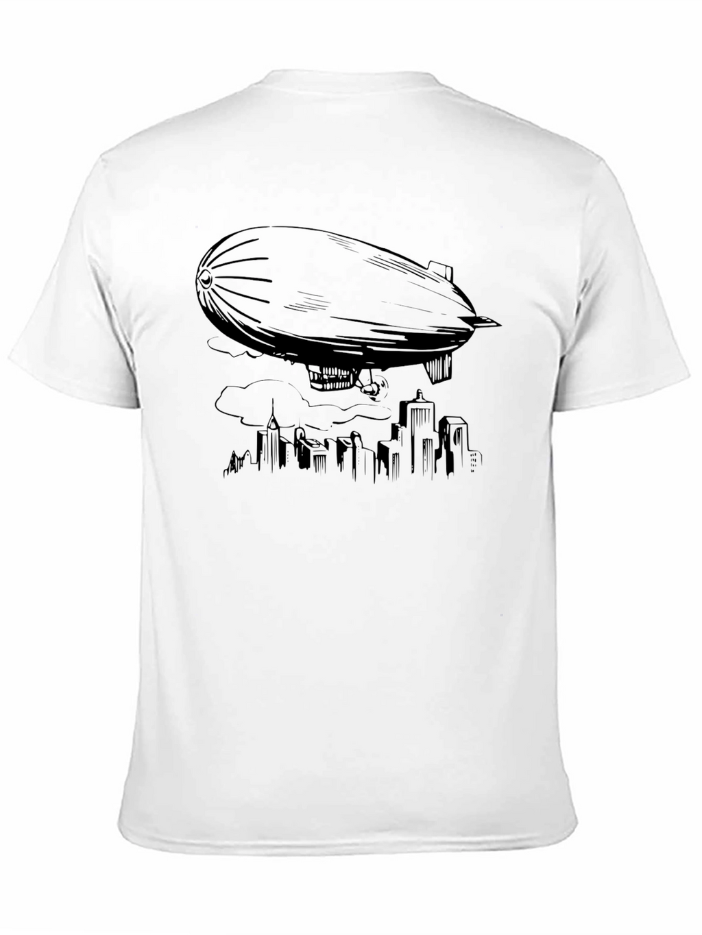 Airship Over City T-Shirt - Black Graphic Tee