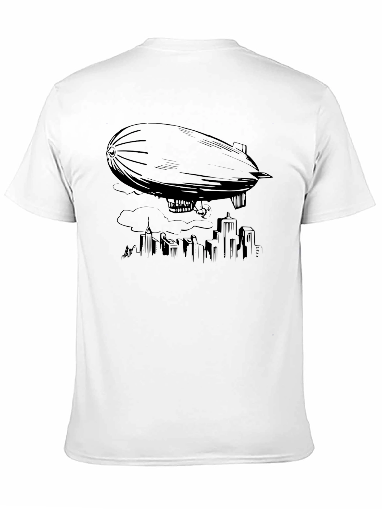 Airship Over City T-Shirt - Black Graphic Tee