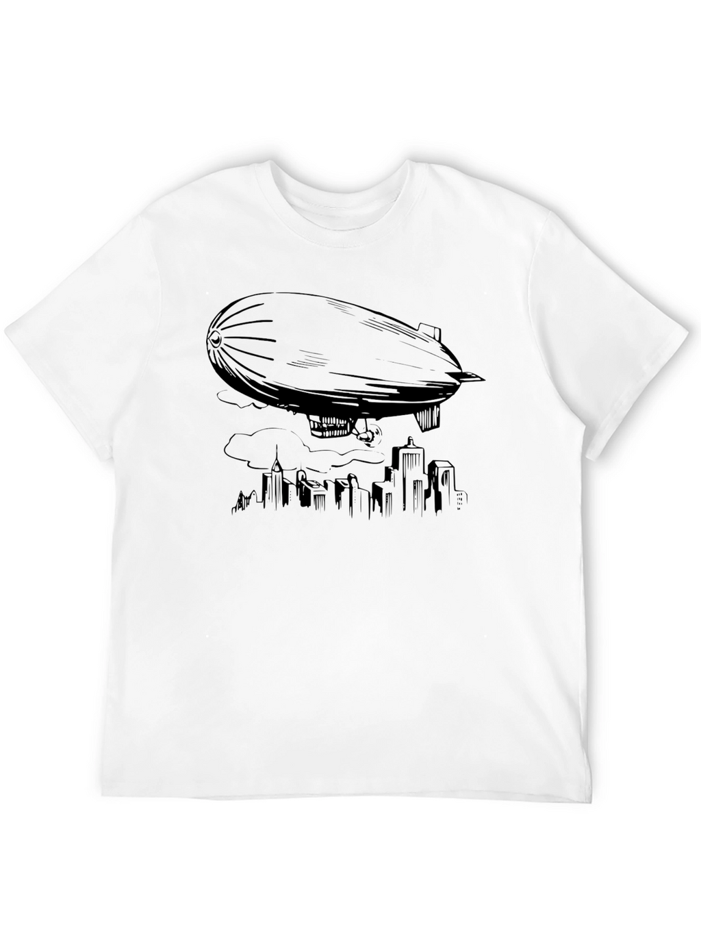 Airship Over City T-Shirt - Black Graphic Tee