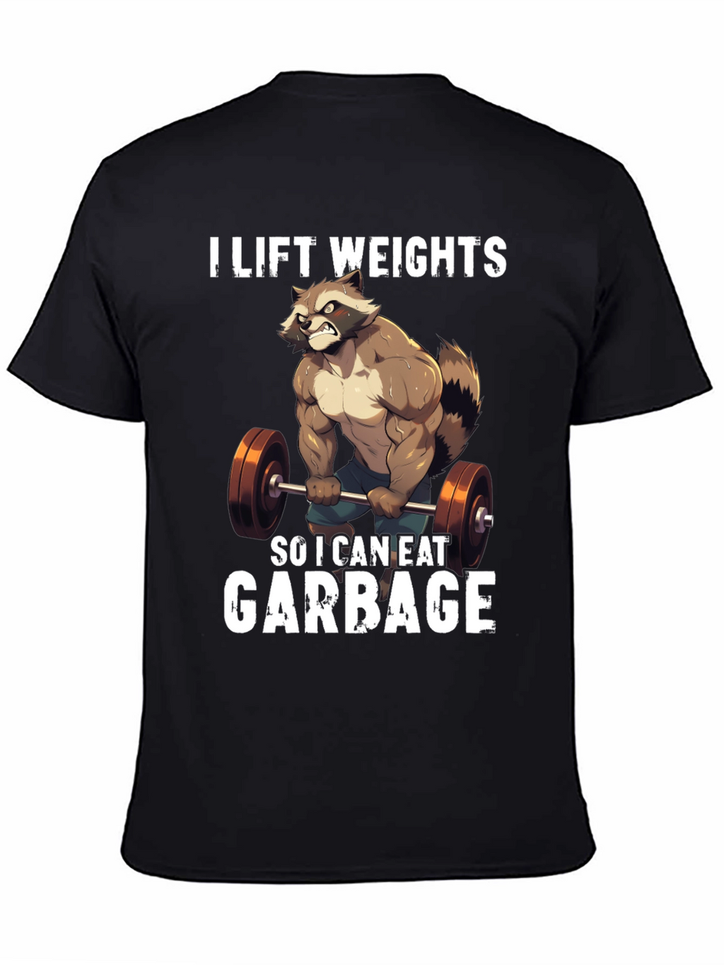 Funny Raccoon Lifting Weights Graphic T-Shirt