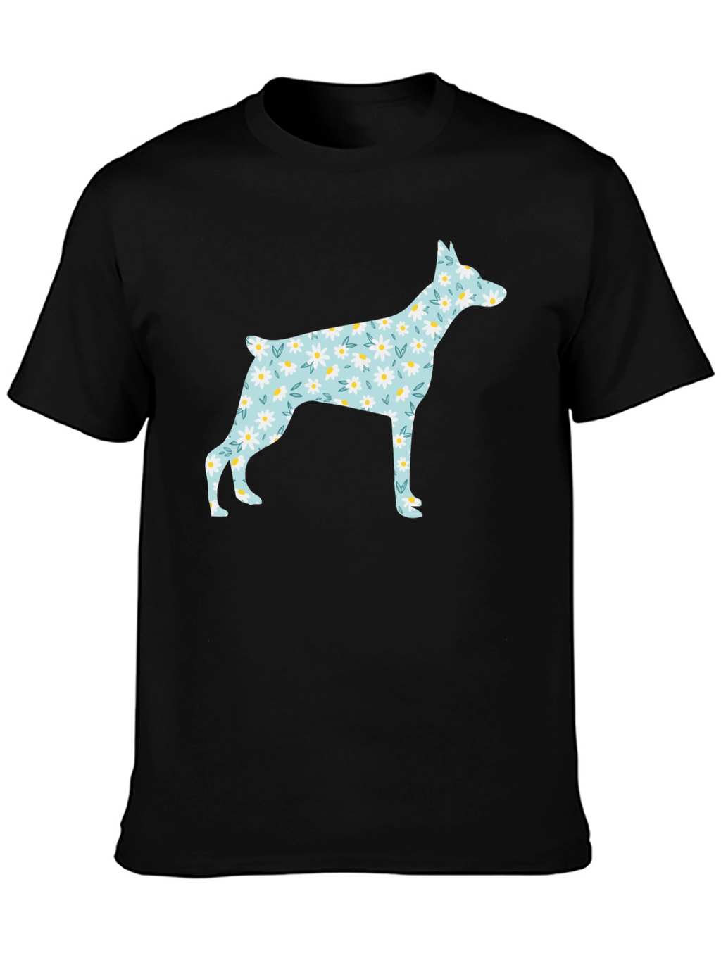Floral Dog Silhouette Black T-Shirt