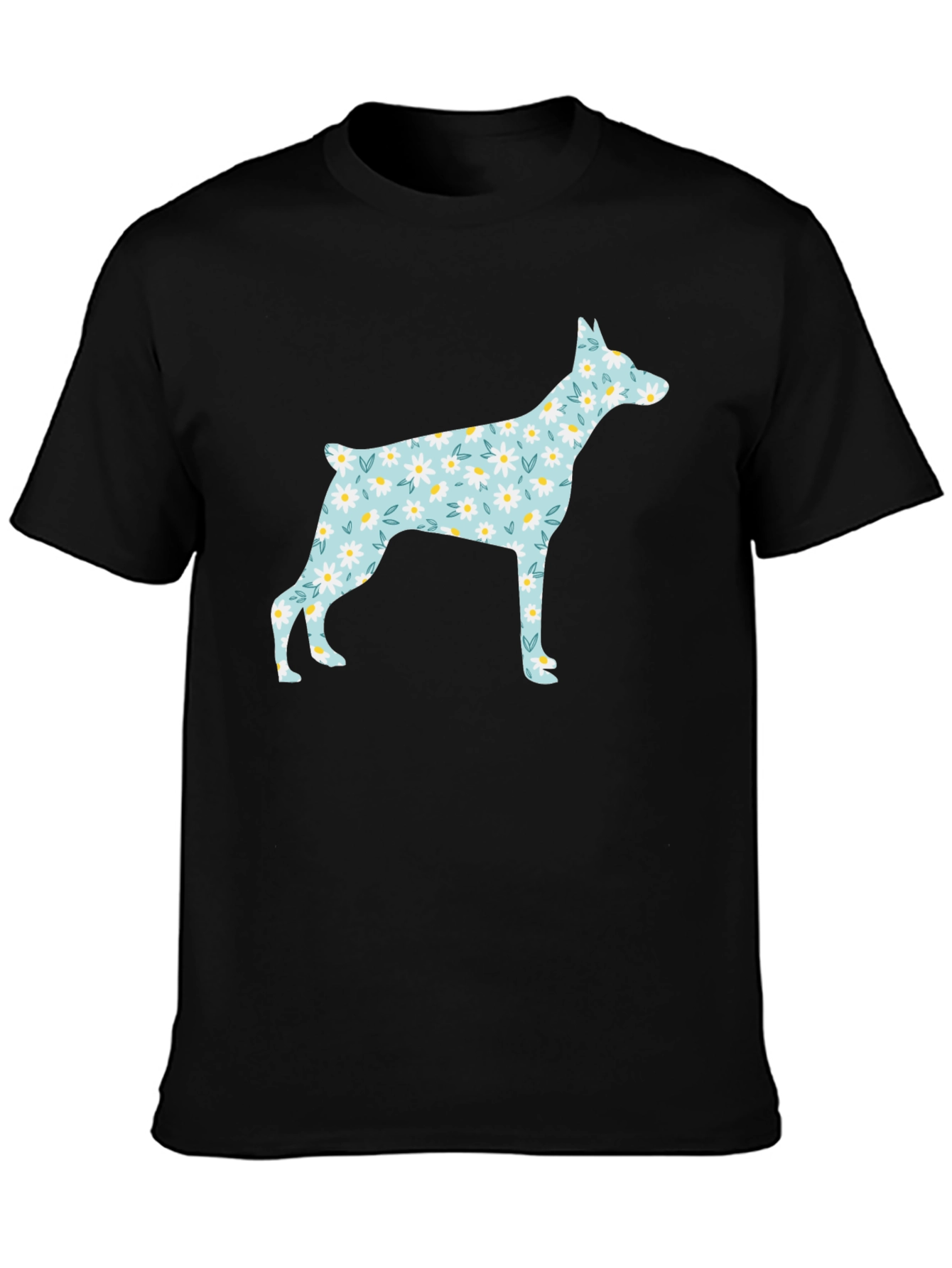 Floral Dog Silhouette Black T-Shirt