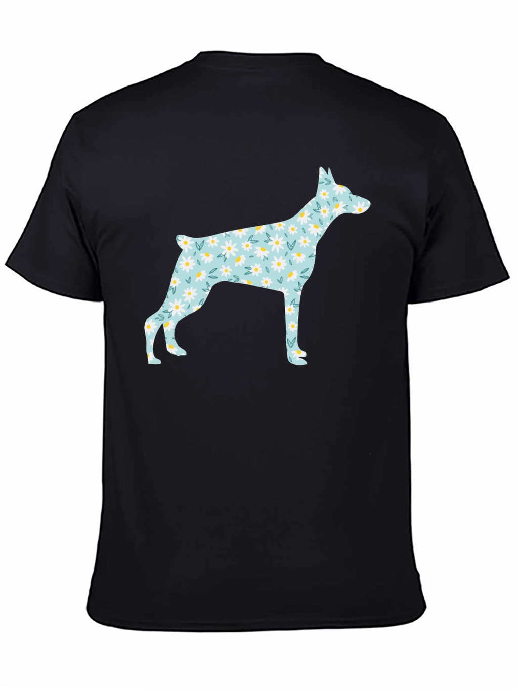 Floral Dog Silhouette Black T-Shirt