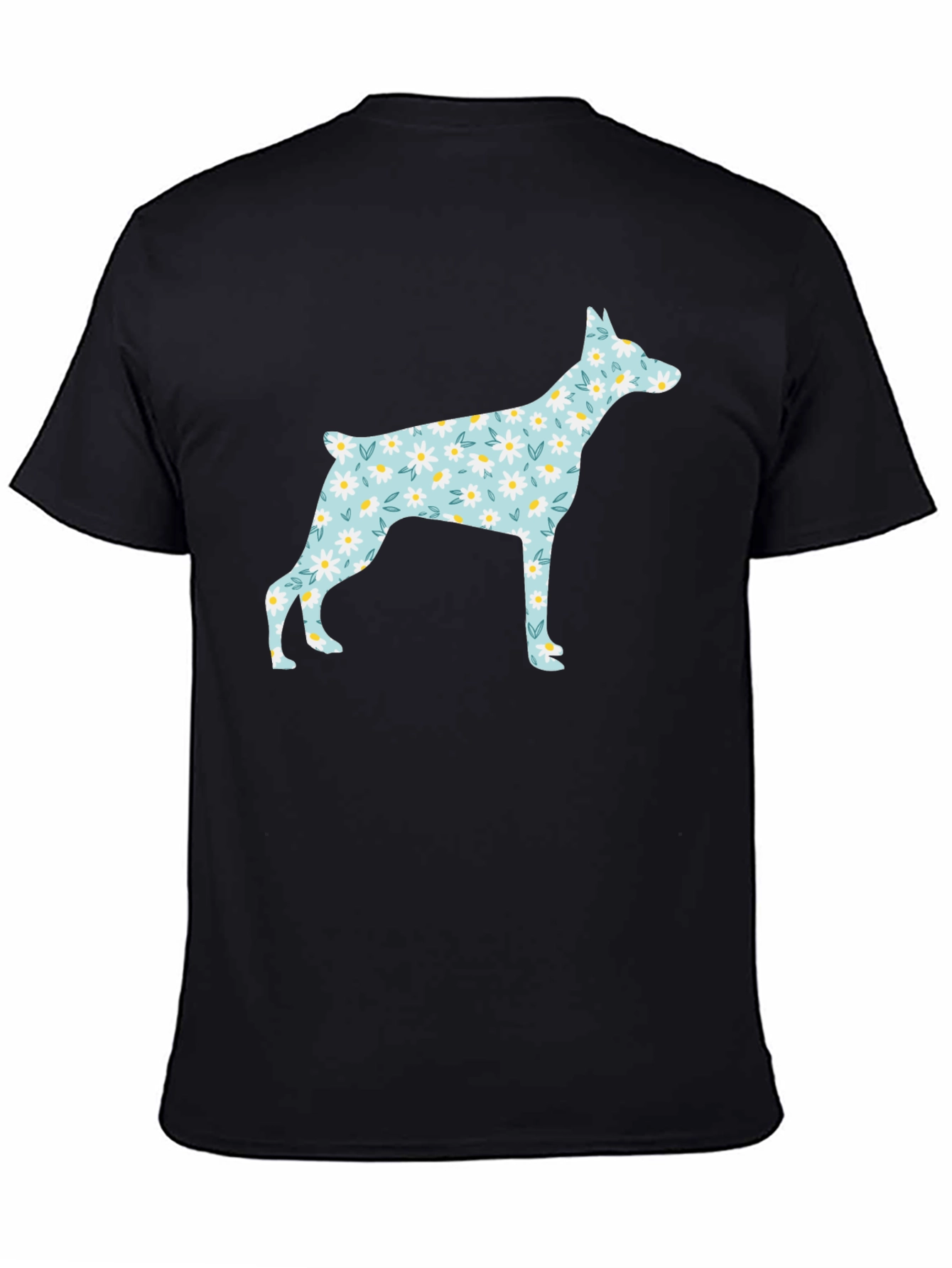 Floral Dog Silhouette Black T-Shirt