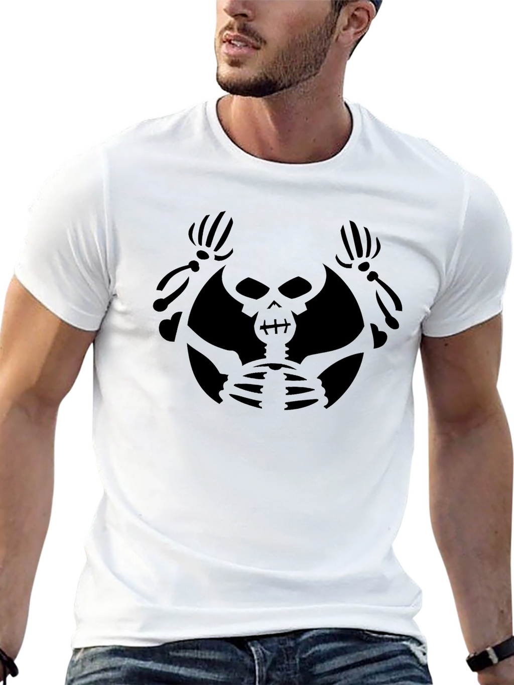Black Skull Graphic Tee - Mens Crew Neck