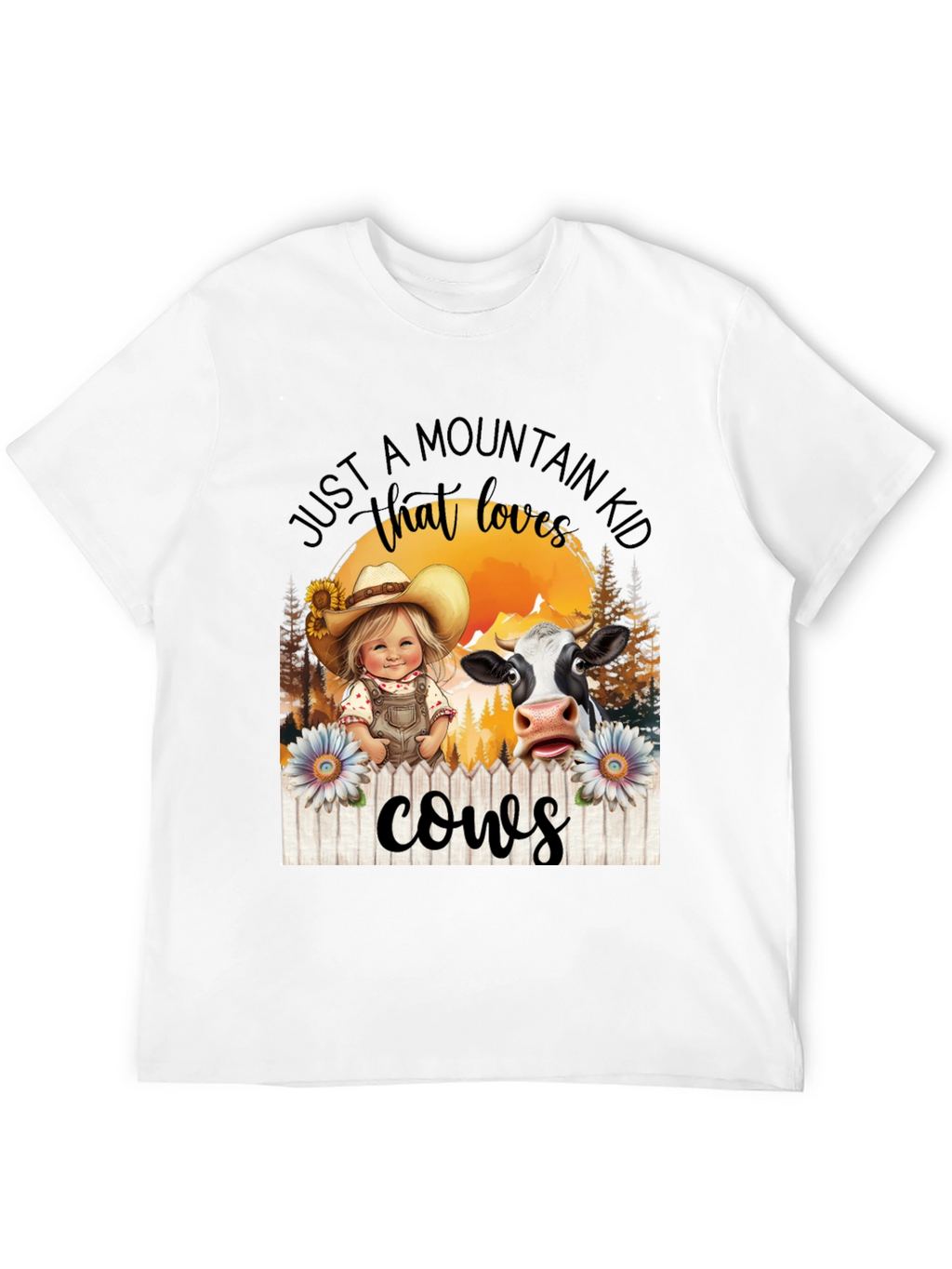 Mountain Kid That Loves Cows Black T-Shirt