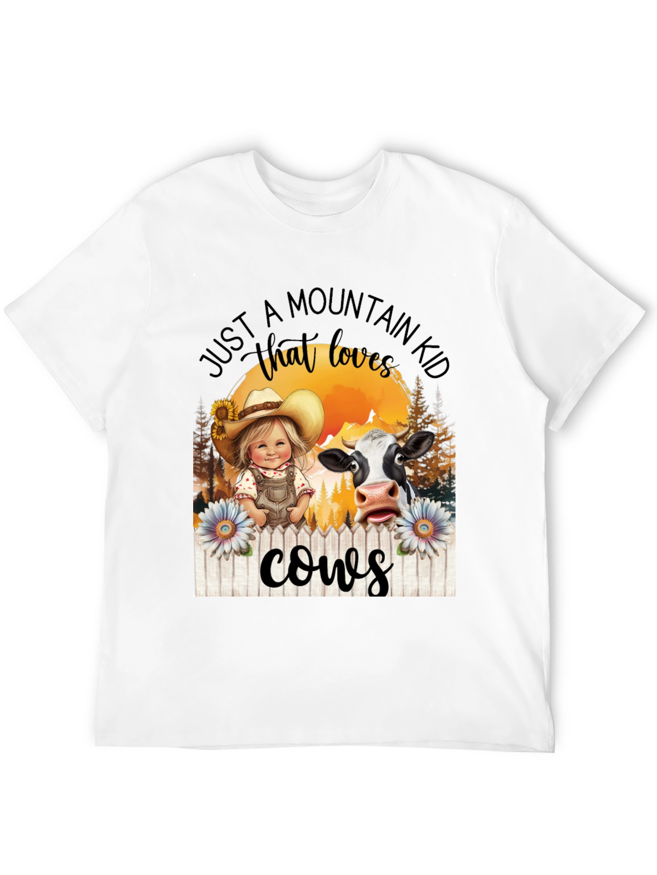 Mountain Kid That Loves Cows Black T-Shirt