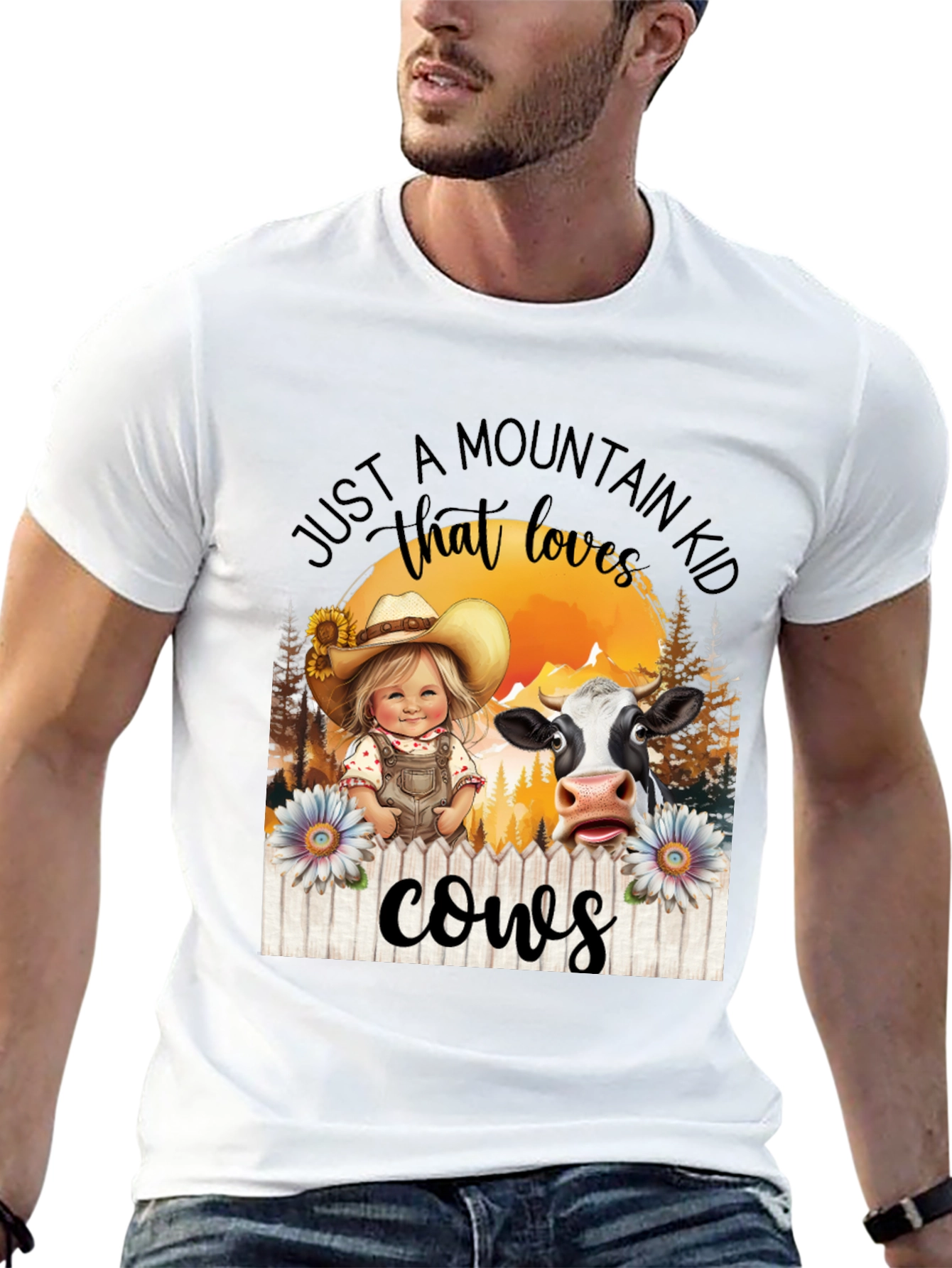 Mountain Kid That Loves Cows Black T-Shirt