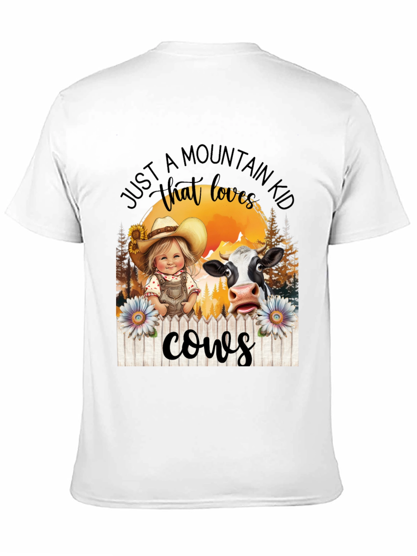 Mountain Kid That Loves Cows Black T-Shirt
