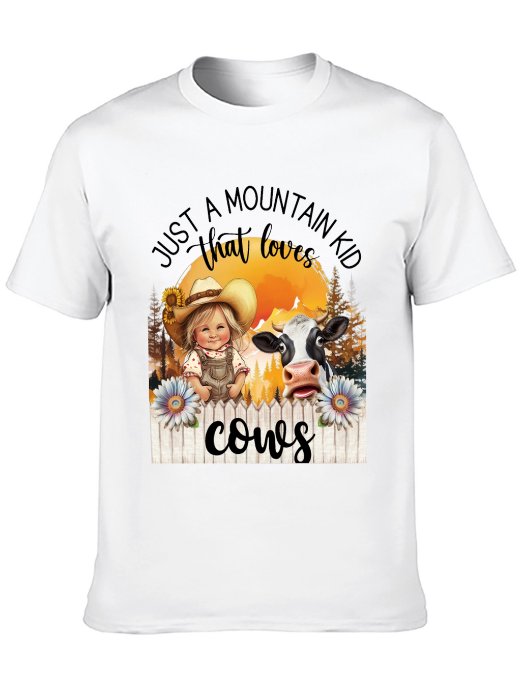 Mountain Kid That Loves Cows Black T-Shirt
