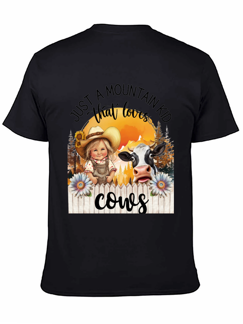 Mountain Kid That Loves Cows Black T-Shirt