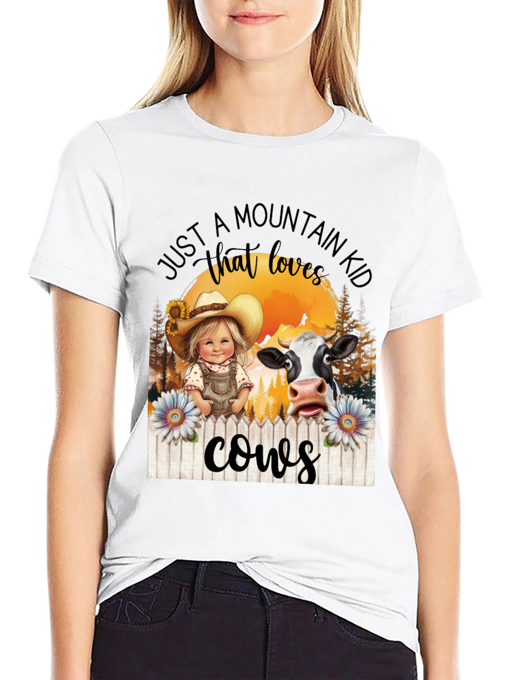 Mountain Kid That Loves Cows Black T-Shirt
